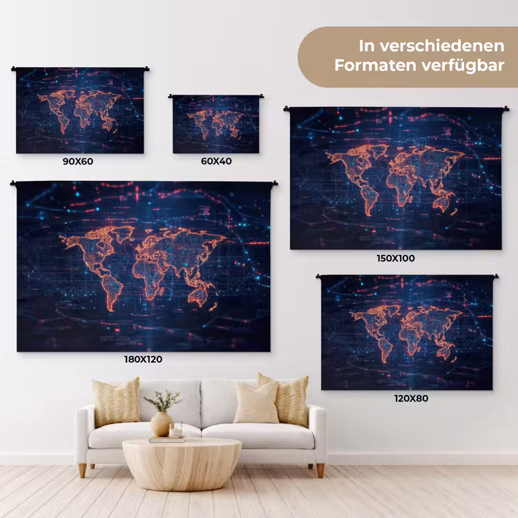 Wereldkaart - Futuristisch - Oranje Wandkleed katoen klein -tsfeer8_DE