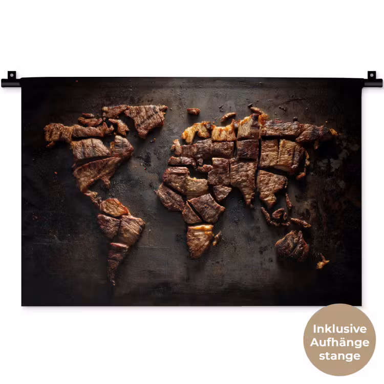 Wereldkaart - Gegrild vlees Wandkleed katoen klein -t3d_DE