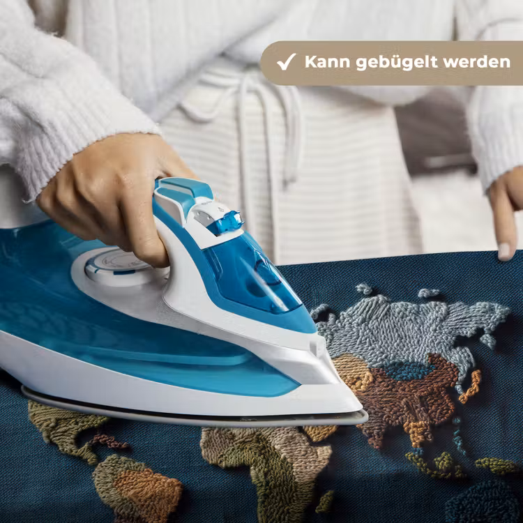 Wereldkaart - Geborduurd - Verschillende tinten Wandkleed katoen klein -tsfeer9_DE