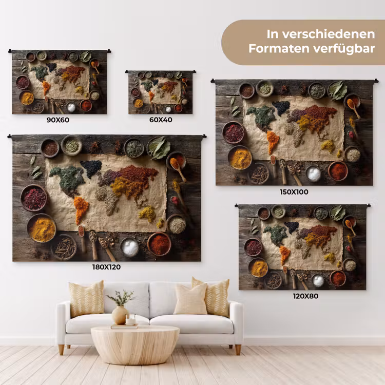 Wereldkaart - Specerijen - Kleurrijk Wandkleed katoen klein -tsfeer8_DE