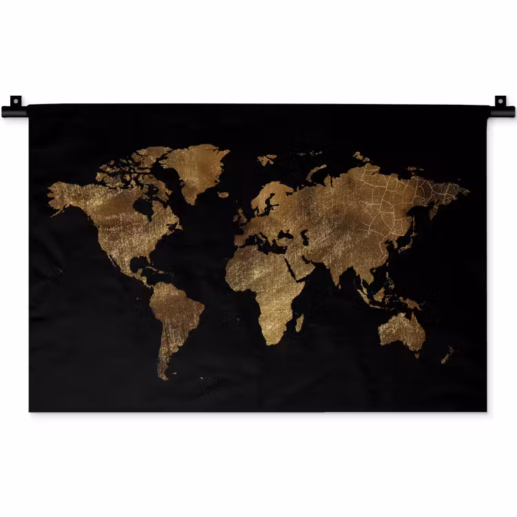 Wereldkaart - Goud - Luxe - Aarde - Zwart Wandkleed katoen klein -zz3d