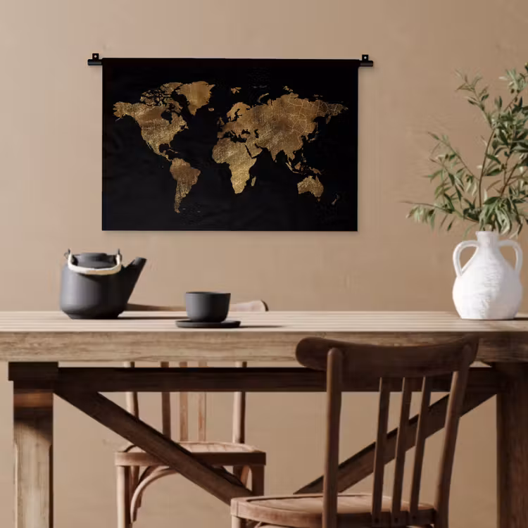 Wereldkaart - Goud - Luxe - Aarde - Zwart Wandkleed katoen klein -sfeer6