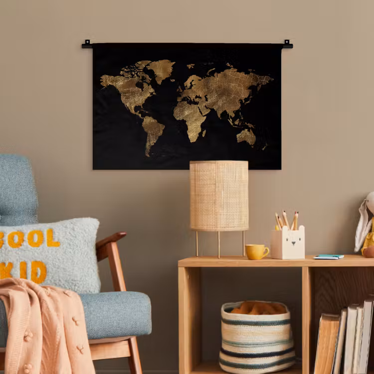Wereldkaart - Goud - Luxe - Aarde - Zwart Wandkleed katoen klein -wsfeer4_kind