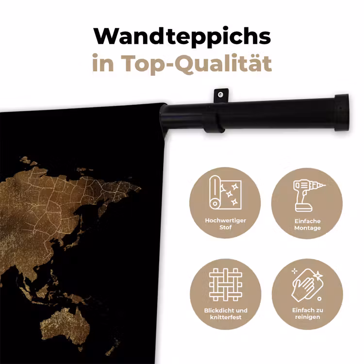 Wereldkaart - Goud - Luxe - Aarde - Zwart Wandkleed katoen klein -tsfeer2_DE