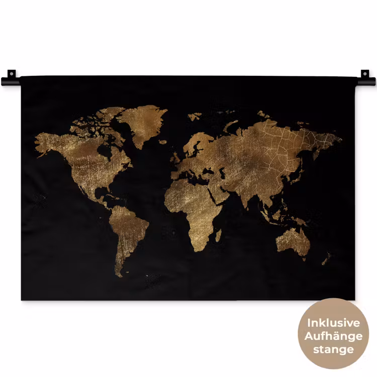 Wereldkaart - Goud - Luxe - Aarde - Zwart Wandkleed katoen klein -t3d_DE