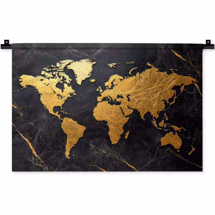 Wereldkaart - Goud - Marmer Wandkleed katoen klein -zz3d