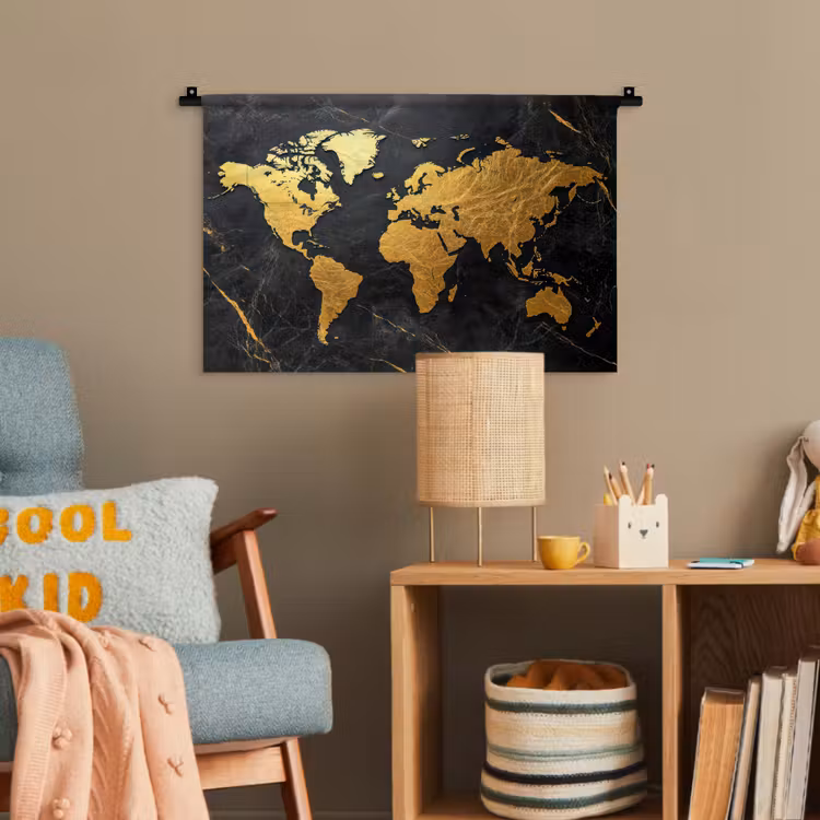 Wereldkaart - Goud - Marmer Wandkleed katoen klein -wsfeer4_kind