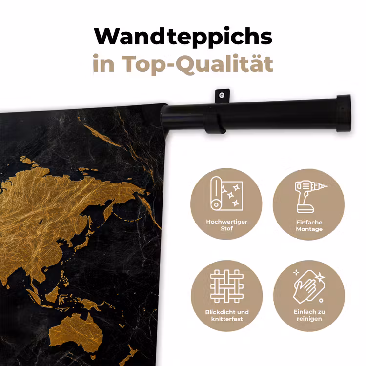 Wereldkaart - Goud - Marmer Wandkleed katoen klein -tsfeer2_DE