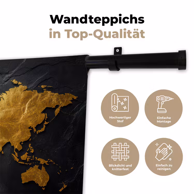 Wereldkaart - Goud - Steen Wandkleed katoen klein -tsfeer2_DE