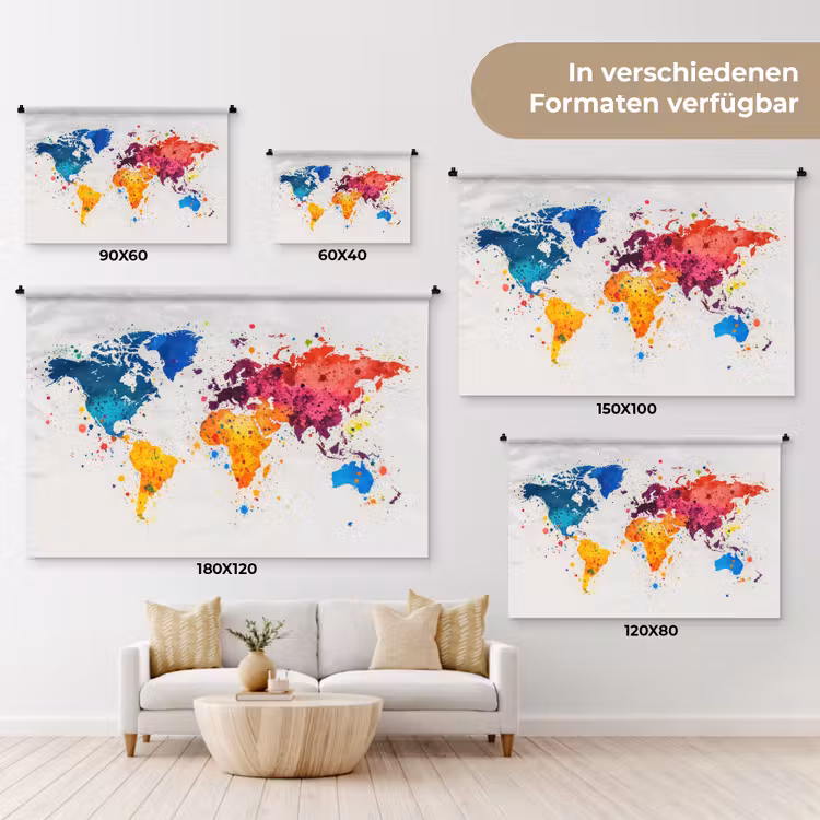 Wereldkaart - Graffiti - Kleurrijk Wandkleed katoen klein -tsfeer8_DE