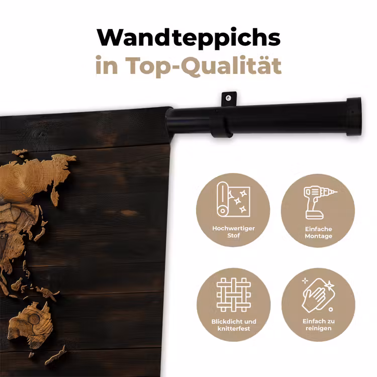 Wereldkaart -  Hout - Mozaïek Wandkleed katoen klein -tsfeer2_DE