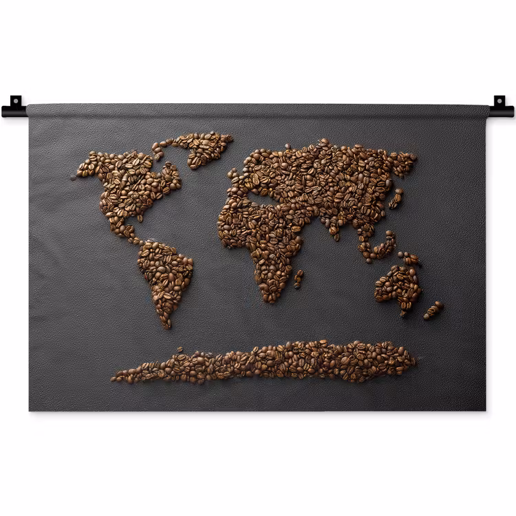 Wereldkaart - Koffie - Grijs Wandkleed katoen klein -zz3d