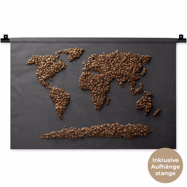 Wereldkaart - Koffie - Grijs Wandkleed katoen klein -t3d_DE