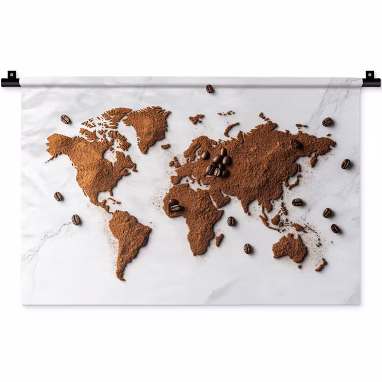 Wereldkaart - Koffie - Marmer Wandkleed katoen klein -zz3d