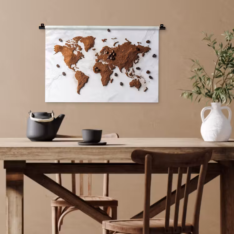 Wereldkaart - Koffie - Marmer Wandkleed katoen klein -sfeer6