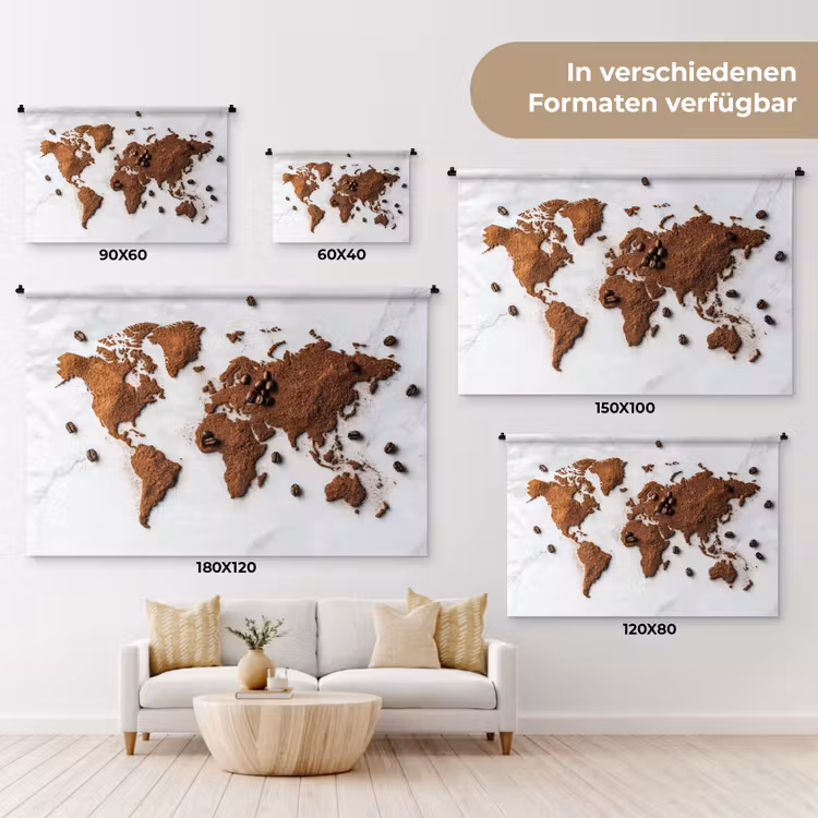 Wereldkaart - Koffie - Marmer Wandkleed katoen klein -tsfeer8_DE