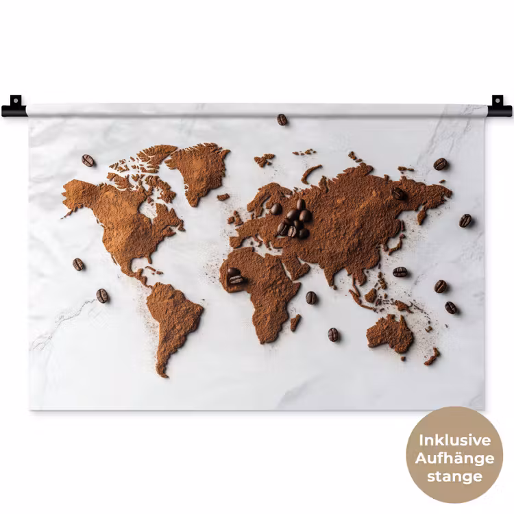 Wereldkaart - Koffie - Marmer Wandkleed katoen klein -t3d_DE