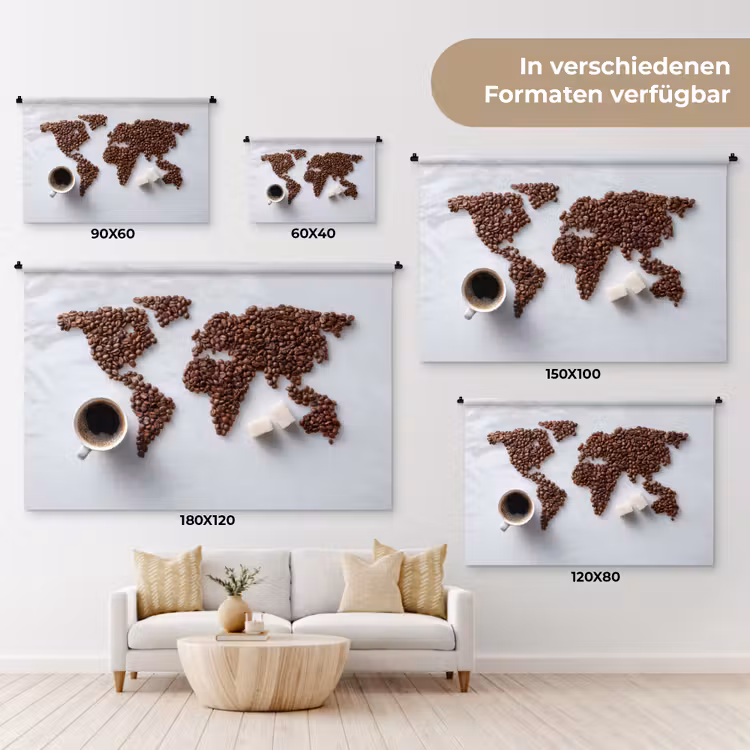 Wereldkaart - Koffiebonen - Suikerklontjes Wandkleed katoen klein -tsfeer8_DE
