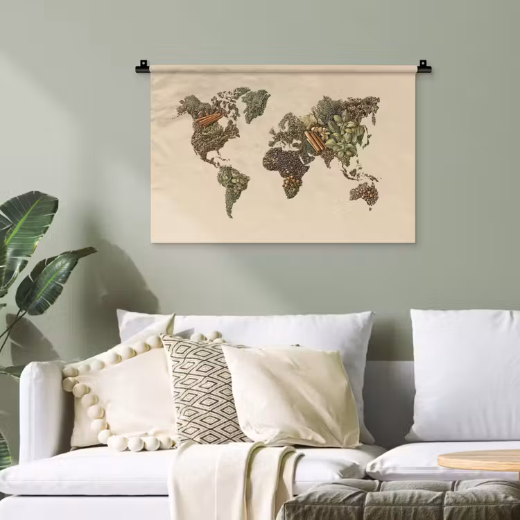 Wereldkaart - Kruiden - Kleurrijk Wandkleed katoen klein -sfeer7