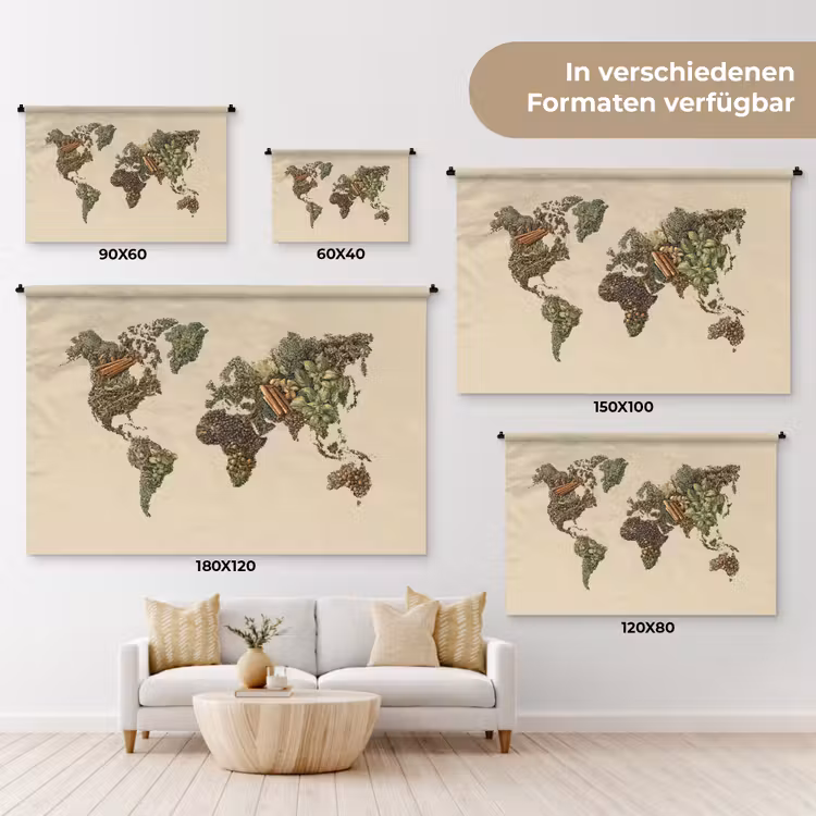 Wereldkaart - Kruiden - Kleurrijk Wandkleed katoen klein -tsfeer8_DE