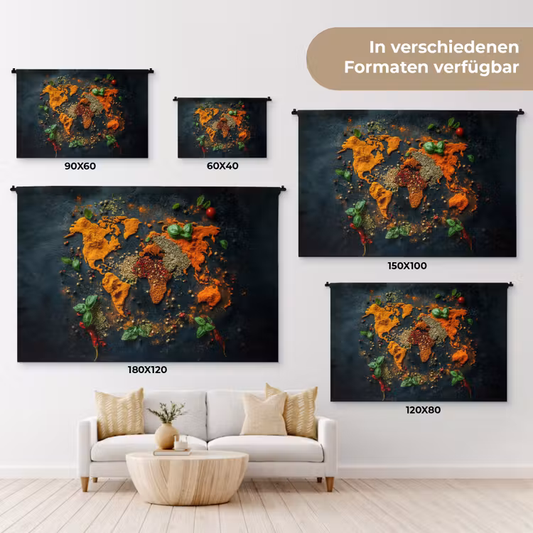 Wereldkaart - Kruiden - Levendige kleuren Wandkleed katoen klein -tsfeer8_DE