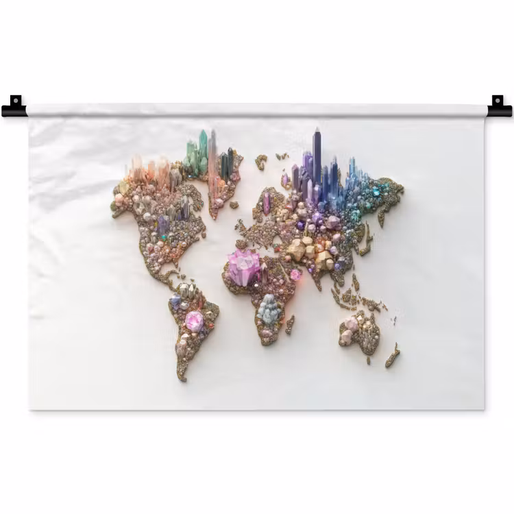 Wereldkaart - Kristallen - Unieke tinten Wandkleed katoen klein -zz3d