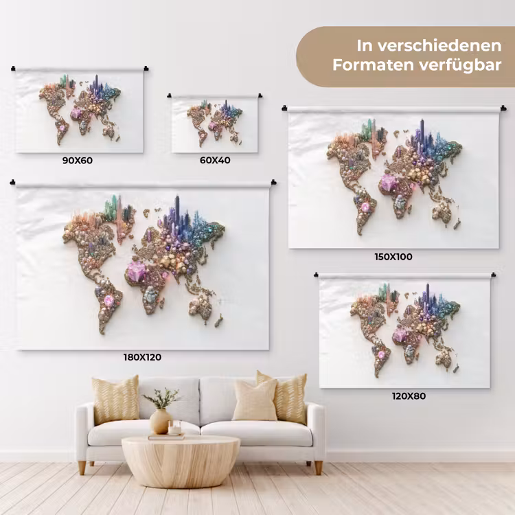 Wereldkaart - Kristallen - Unieke tinten Wandkleed katoen klein -tsfeer8_DE