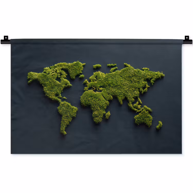 Wereldkaart - Mos -Levendig effect Wandkleed katoen klein -zz3d
