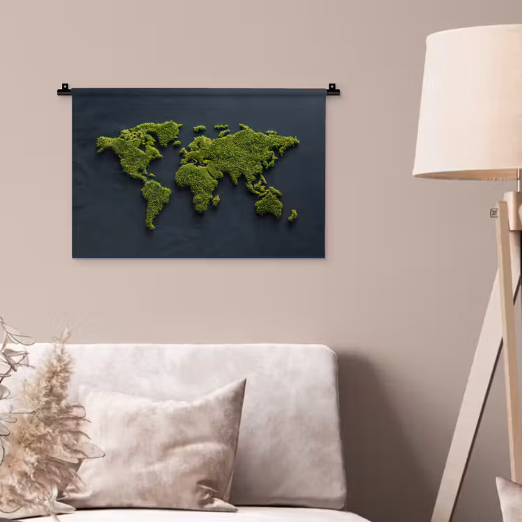 Wereldkaart - Mos -Levendig effect Wandkleed katoen klein -sfeer4