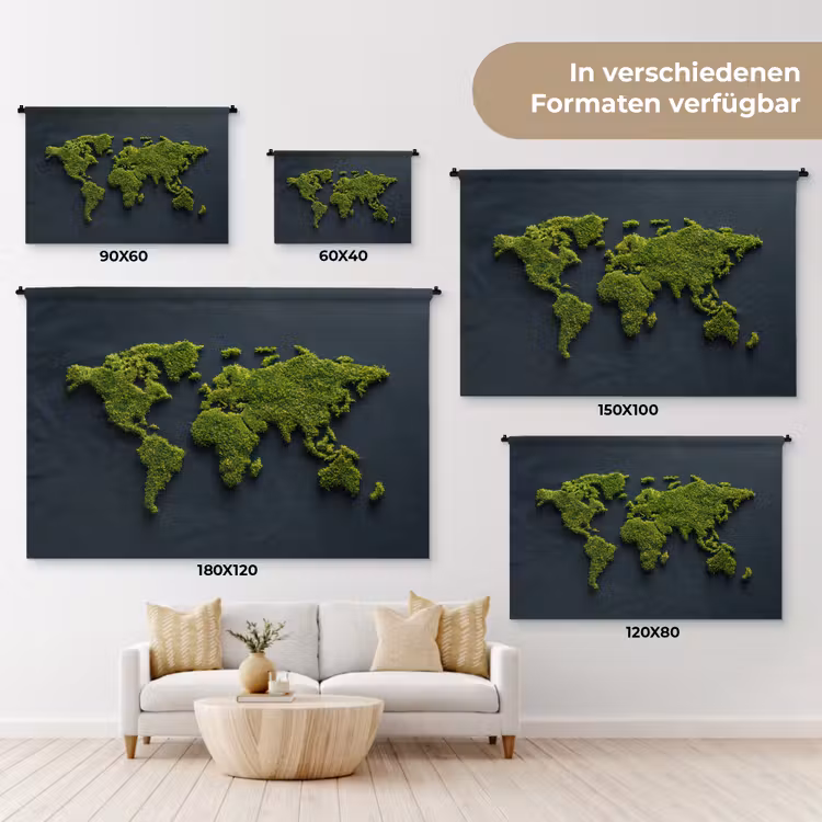 Wereldkaart - Mos -Levendig effect Wandkleed katoen klein -tsfeer8_DE