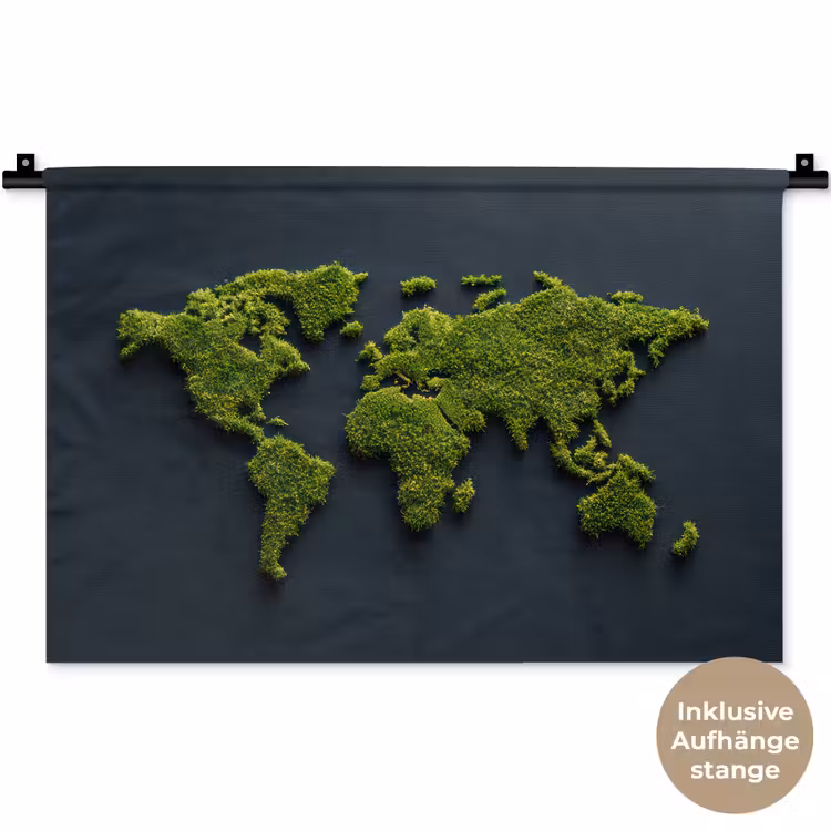 Wereldkaart - Mos -Levendig effect Wandkleed katoen klein -t3d_DE
