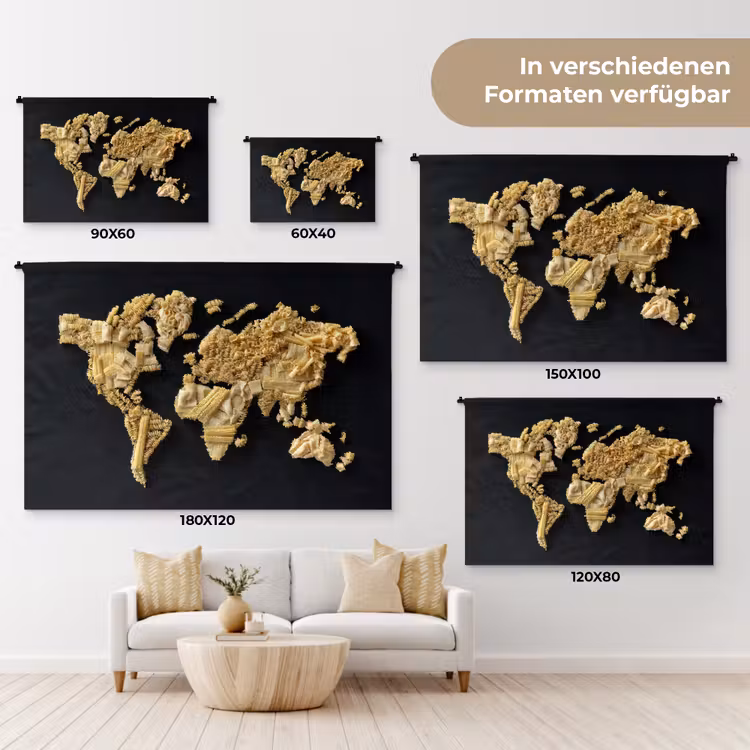 Wereldkaart - Pasta - Zwart Wandkleed katoen klein -tsfeer8_DE