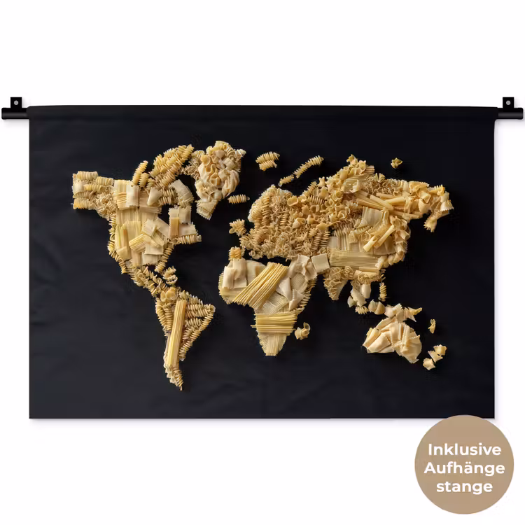 Wereldkaart - Pasta - Zwart Wandkleed katoen klein -t3d_DE