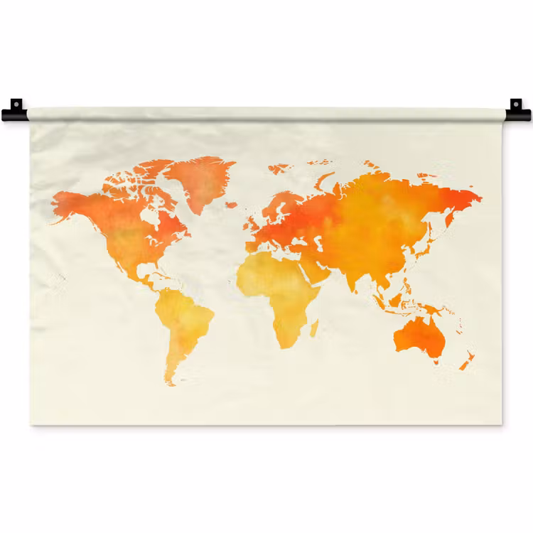 Wereldkaart - Oranje - Kleurrijk Wandkleed katoen klein -zz3d