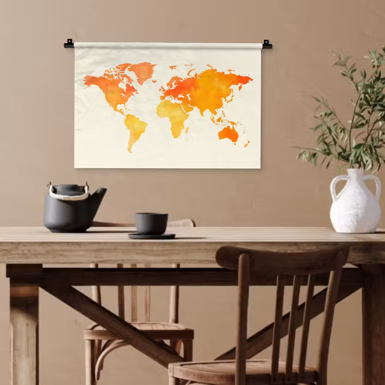 Wereldkaart - Oranje - Kleurrijk Wandkleed katoen klein -sfeer6