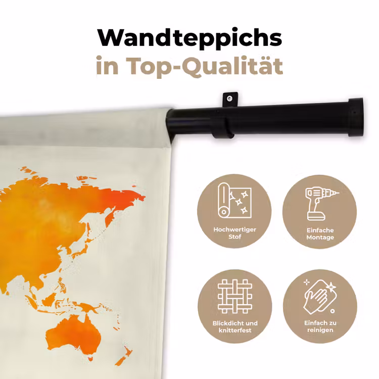 Wereldkaart - Oranje - Kleurrijk Wandkleed katoen klein -tsfeer2_DE