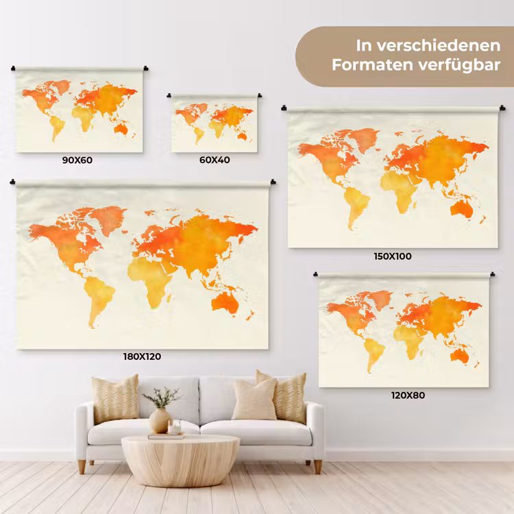 Wereldkaart - Oranje - Kleurrijk Wandkleed katoen klein -tsfeer8_DE