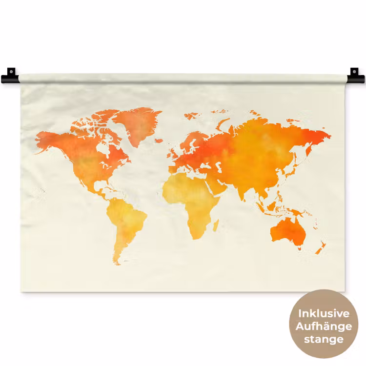 Wereldkaart - Oranje - Kleurrijk Wandkleed katoen klein -t3d_DE