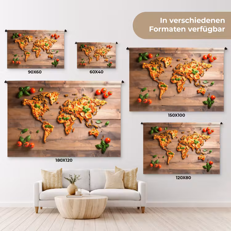 Wereldkaart - Pizza - Houten ondergrond Wandkleed katoen klein -tsfeer8_DE