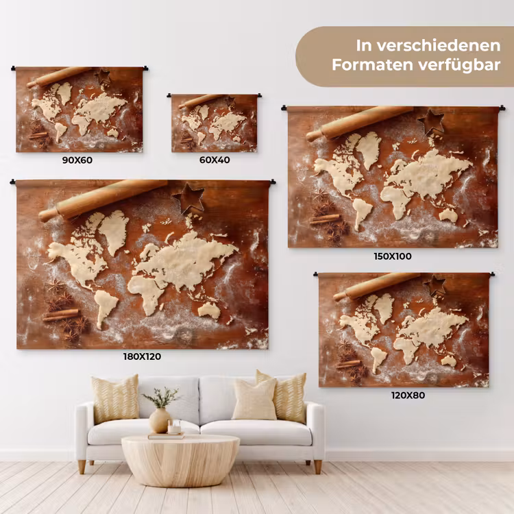 Wereldkaart - Koekjesdeeg - Warme baksfeer Wandkleed katoen klein -tsfeer8_DE