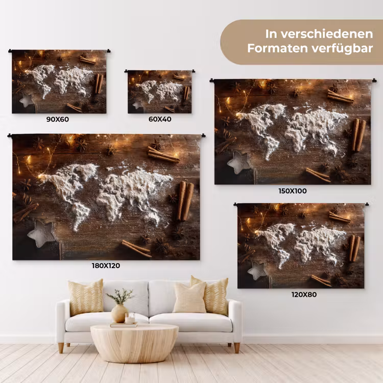 Wereldkaart - Poedersuiker - Hout Wandkleed katoen klein -tsfeer8_DE