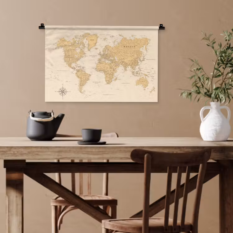 Wereldkaart - Realistisch - Beige Wandkleed katoen klein -sfeer6