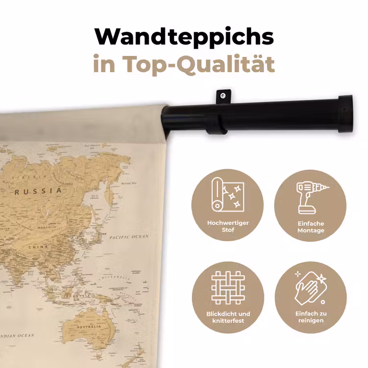 Wereldkaart - Realistisch - Beige Wandkleed katoen klein -tsfeer2_DE