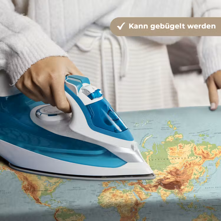 Wereldkaart - Realistisch - Blauw Wandkleed katoen klein -tsfeer9_DE