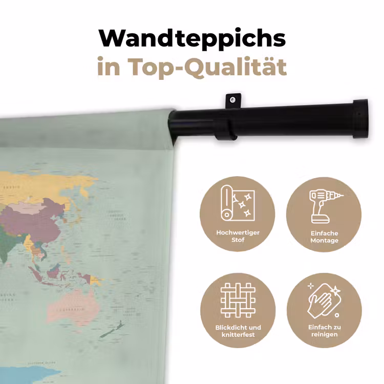 Wereldkaart - Realistisch - Kaart Wandkleed katoen klein -tsfeer2_DE