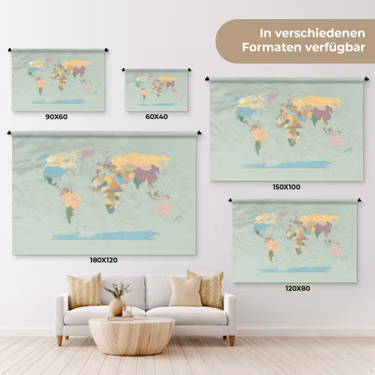 Wereldkaart - Realistisch - Kaart Wandkleed katoen klein -tsfeer8_DE