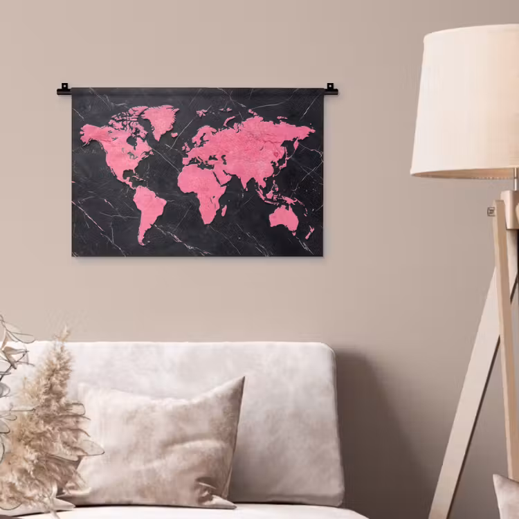 Wereldkaart - Roze - Marmer Wandkleed katoen klein -sfeer4