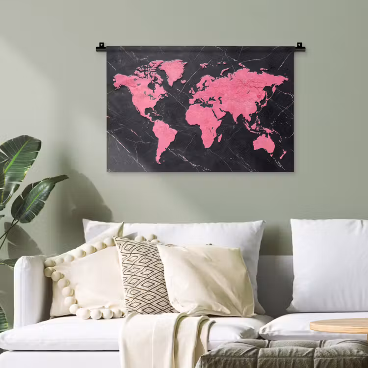 Wereldkaart - Roze - Marmer Wandkleed katoen klein -sfeer7