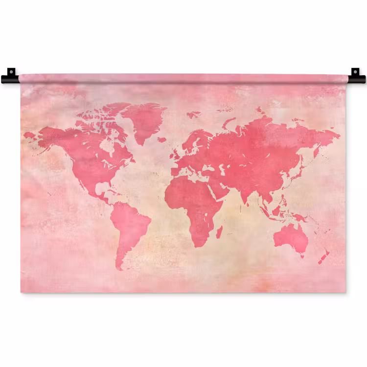 Wereldkaart - Roze - Vaag Wandkleed katoen klein -zz3d
