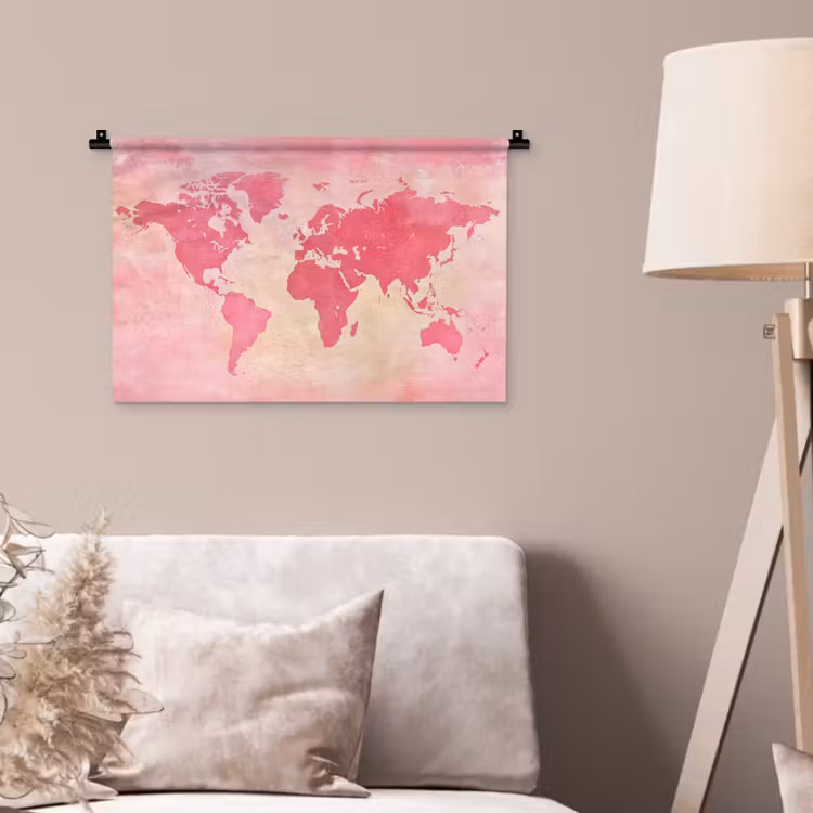 Wereldkaart - Roze - Vaag Wandkleed katoen klein -sfeer4